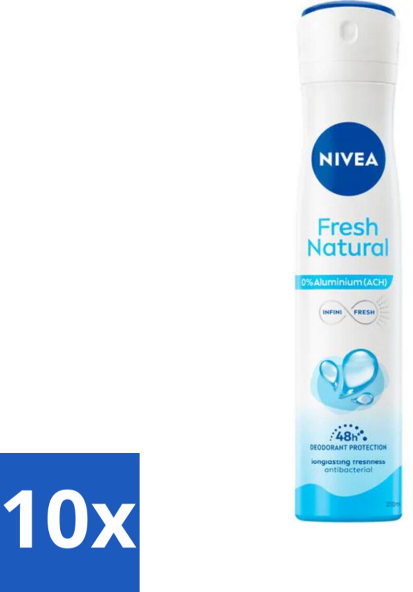 10 x Nivea - Deodorant Spray - Fresh Natural - 0% Aluminium - 200 ml - NIVEA Deodorant Spray - 0% Aluminium - Fris Geur - Natuurlijke Deodorant - Deodorant Spray