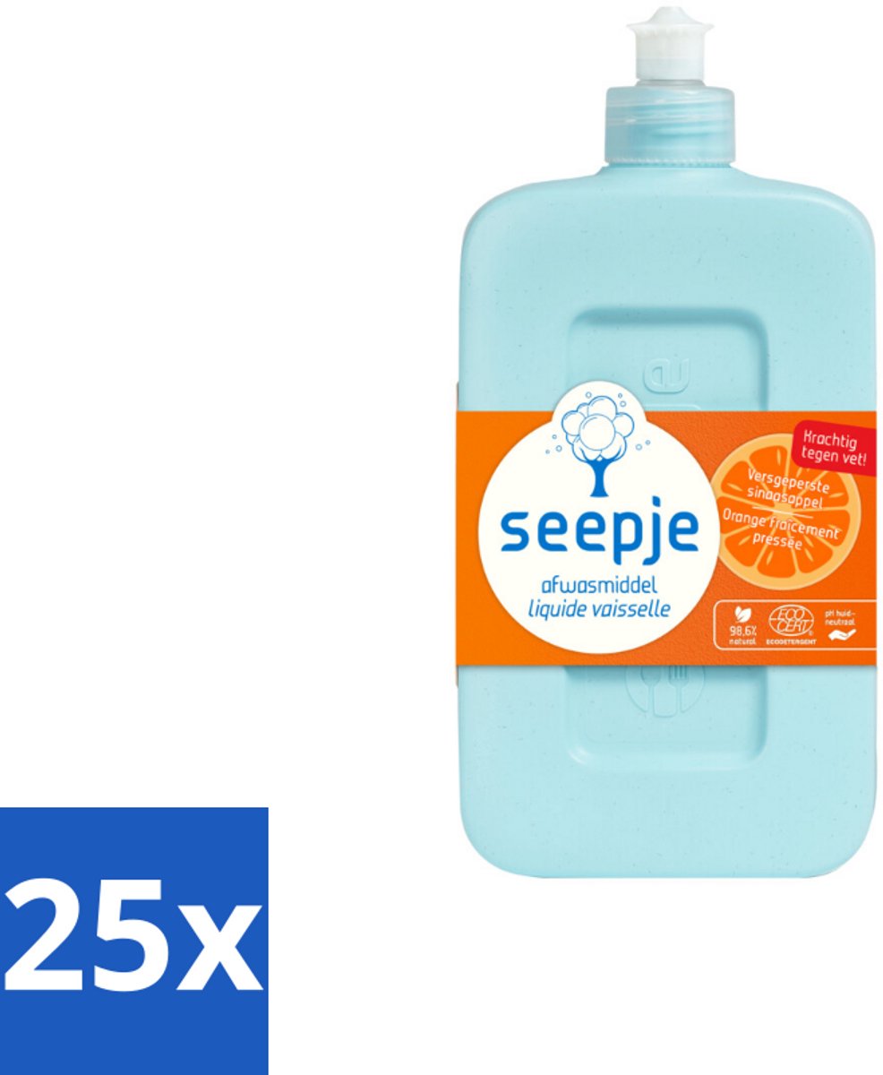 25 x Seepje - Afwasmiddel - Krachtige Reiniging - Versgeperste Sinaasappel Geur - 500 ml - Afwasmiddel - Natuurlijk Afwasmiddel - Versgeperste Sinaasappel Geur - Milieuvriendelijk Afwasmiddel - Vet Verwijderen