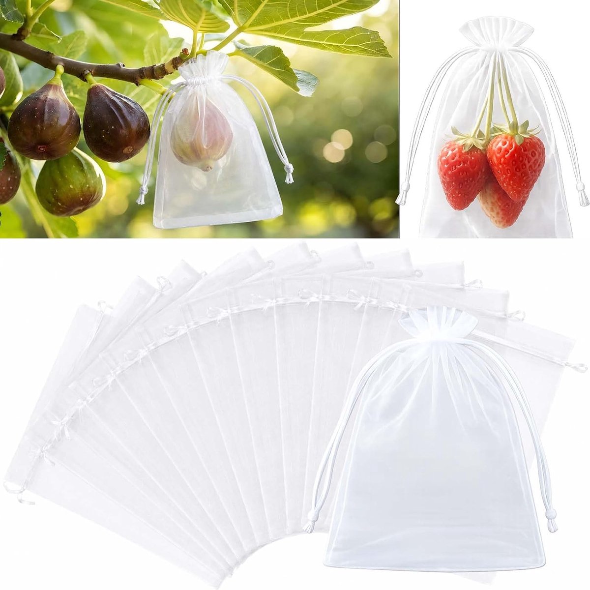 Druivenbeschermingszakken 100 stuks - Organza met trekkoord - Bescherming tegen vogels en insecten - ShopVlot