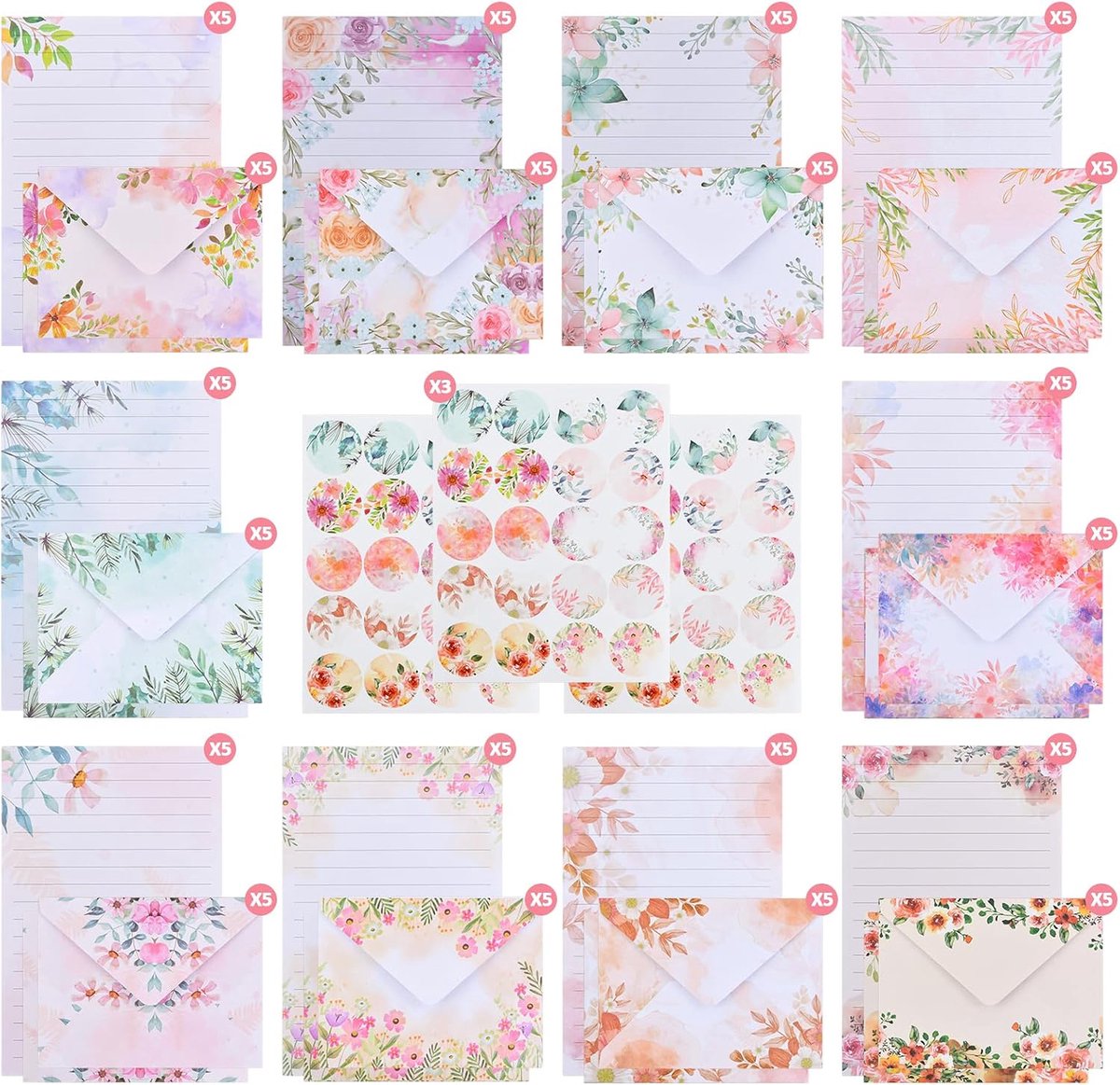 Briefpapier met enveloppen, kleurrijke elegante bloemenhoes, briefpapier, briefpapierset, mooi briefpapier (10 - ShopVlot