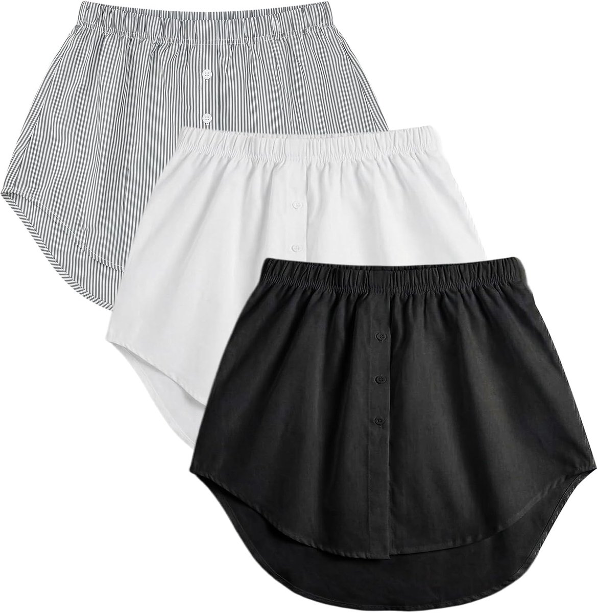 Blousenverlenging voor dames, 3 stuks, zwart + wit + blauw gestreept, overhemdverlenging XL, blousenrokverlenging - ShopVlot