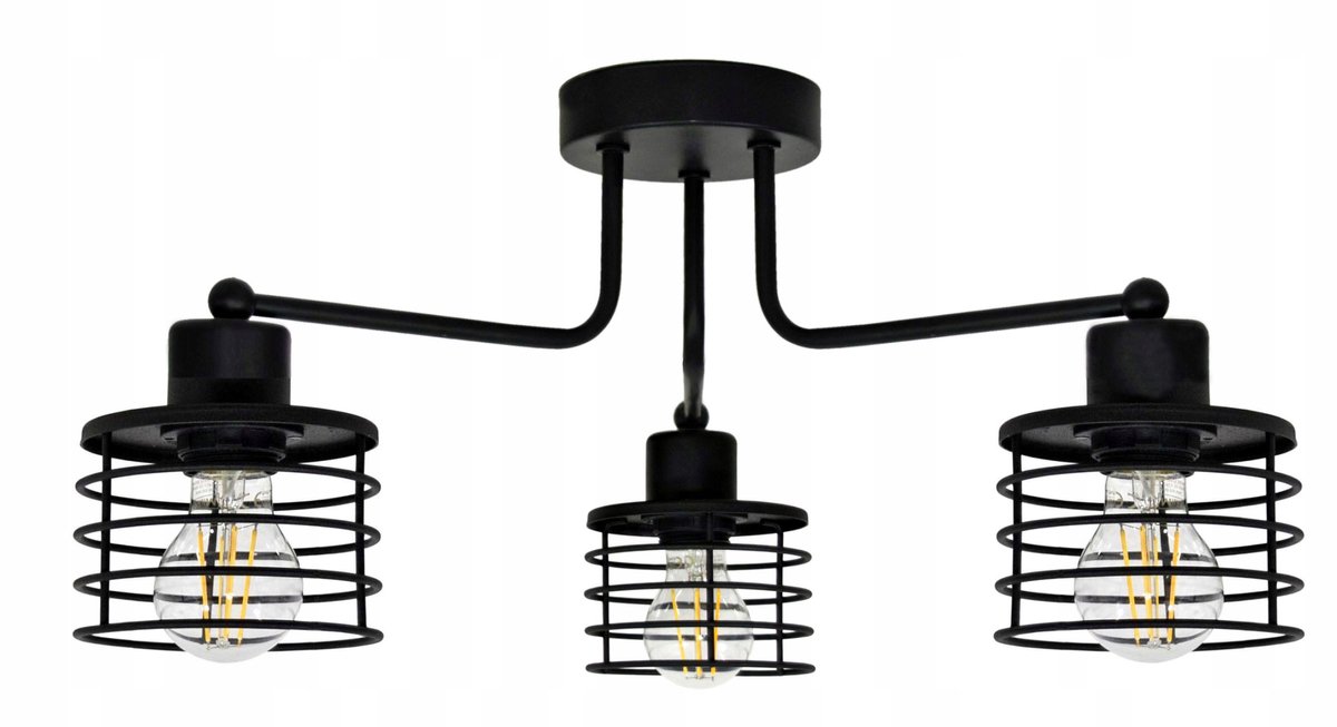 Industriële Hanglamp Metaal Zwart 3xE27 - Stijlvolle Draad Kappen