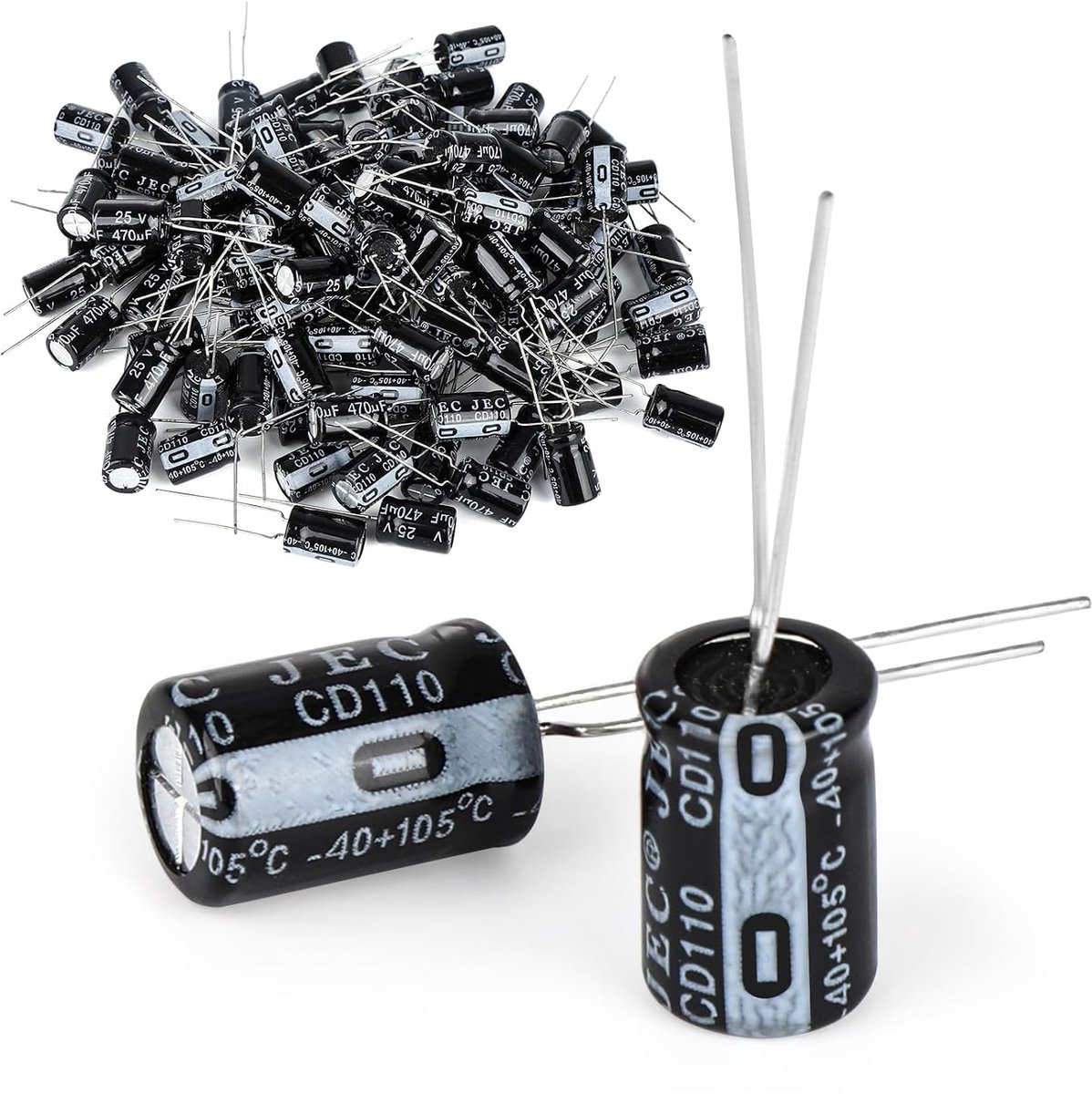 100pcs electrolytic capacitor, 470uF 25V capacitors, 8 x 12mm capacitor, round capacitor up to 105°C for communication - ShopVlot