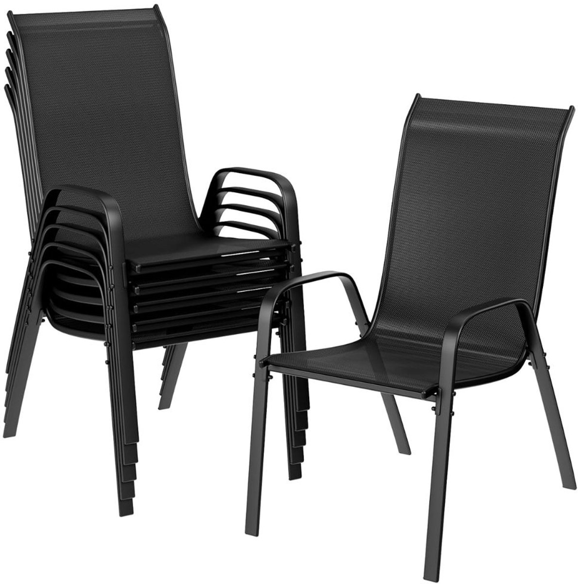 JCP® Tuinstoelen - Tuinstoelen Verstelbaar - Opvouwbare Tuinstoelen - Zwart - 69cm x 54cm x 93cm