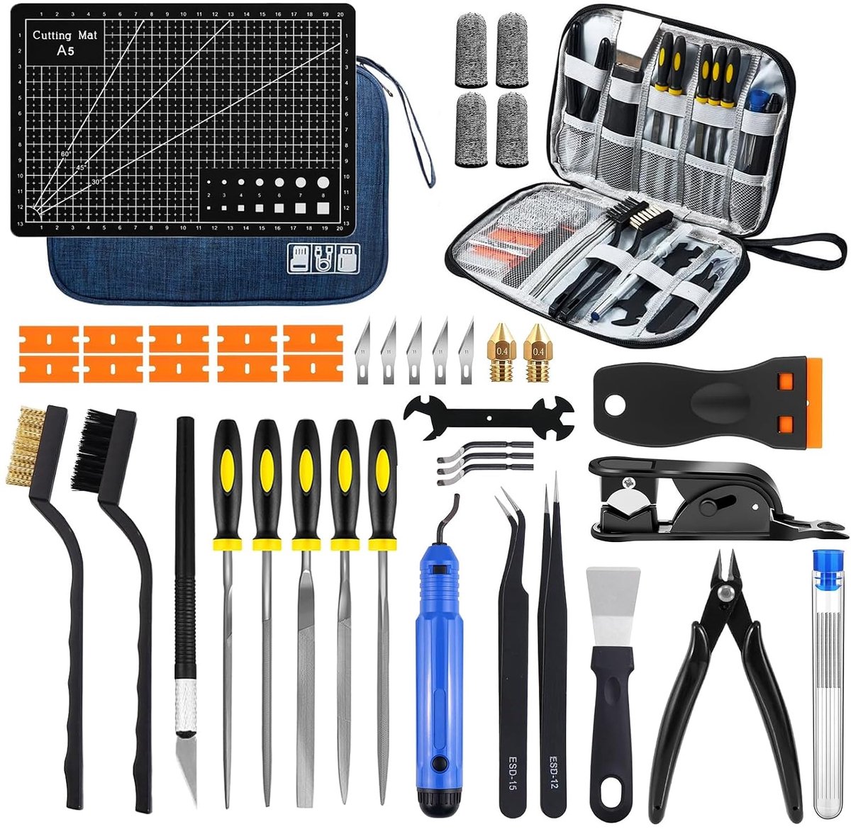 Yizhet 53-in-1 3D Printer Accessory Set (A5 Cutting Mat + PTFE Tube Cutter) – Includes Professional 360° Deburrer - ShopVlot