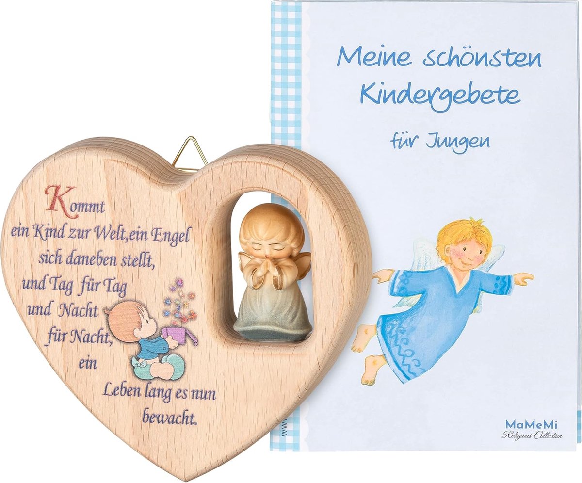 MaMeMi Heart for boys with guardian angel for birth or christening/decoration for children's room/baby room made of - ShopVlot