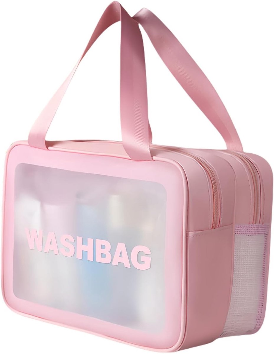 Toilettas - Roze - Large - Waterdichte Reis-Cosmeticazak met Scheiding voor Nat en Droog - Voor Dames en Heren
