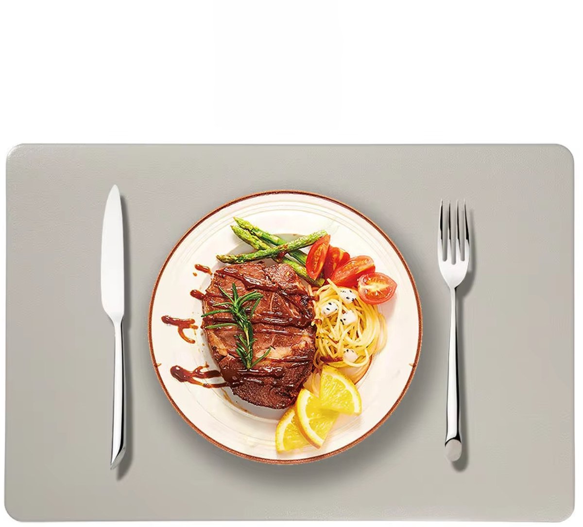 Kunstleren Placemats – Antislip Tafelmatten voor Eettafel en Keuken, Luxe Tafeldecoratie, Set van 4 Stuks met Onderzetters - Grijs