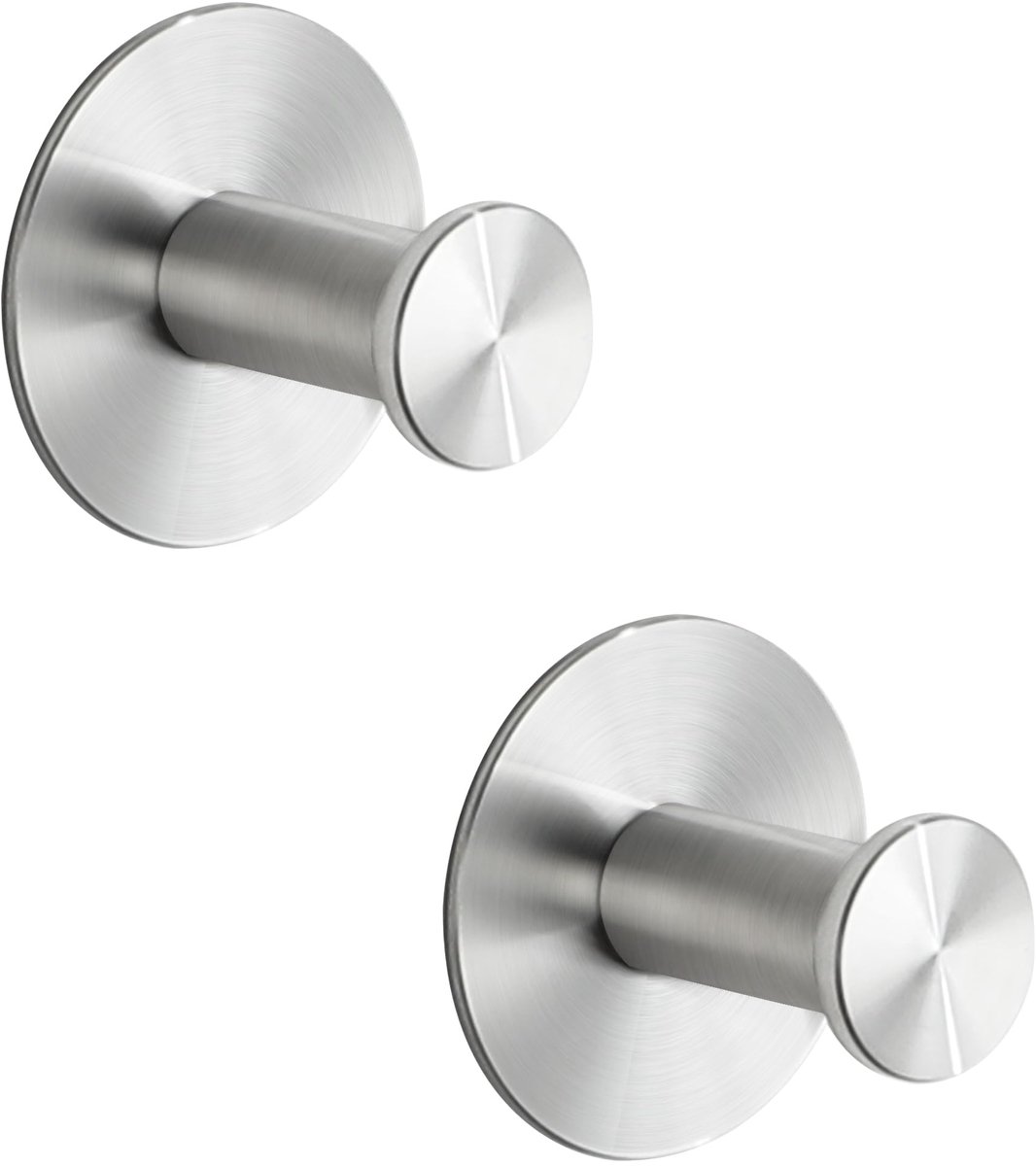 Famanu – Zelfklevende haken set van 2 stuks in geborsteld staal, zonder boren, ideaal voor handdoeken en accessoires
