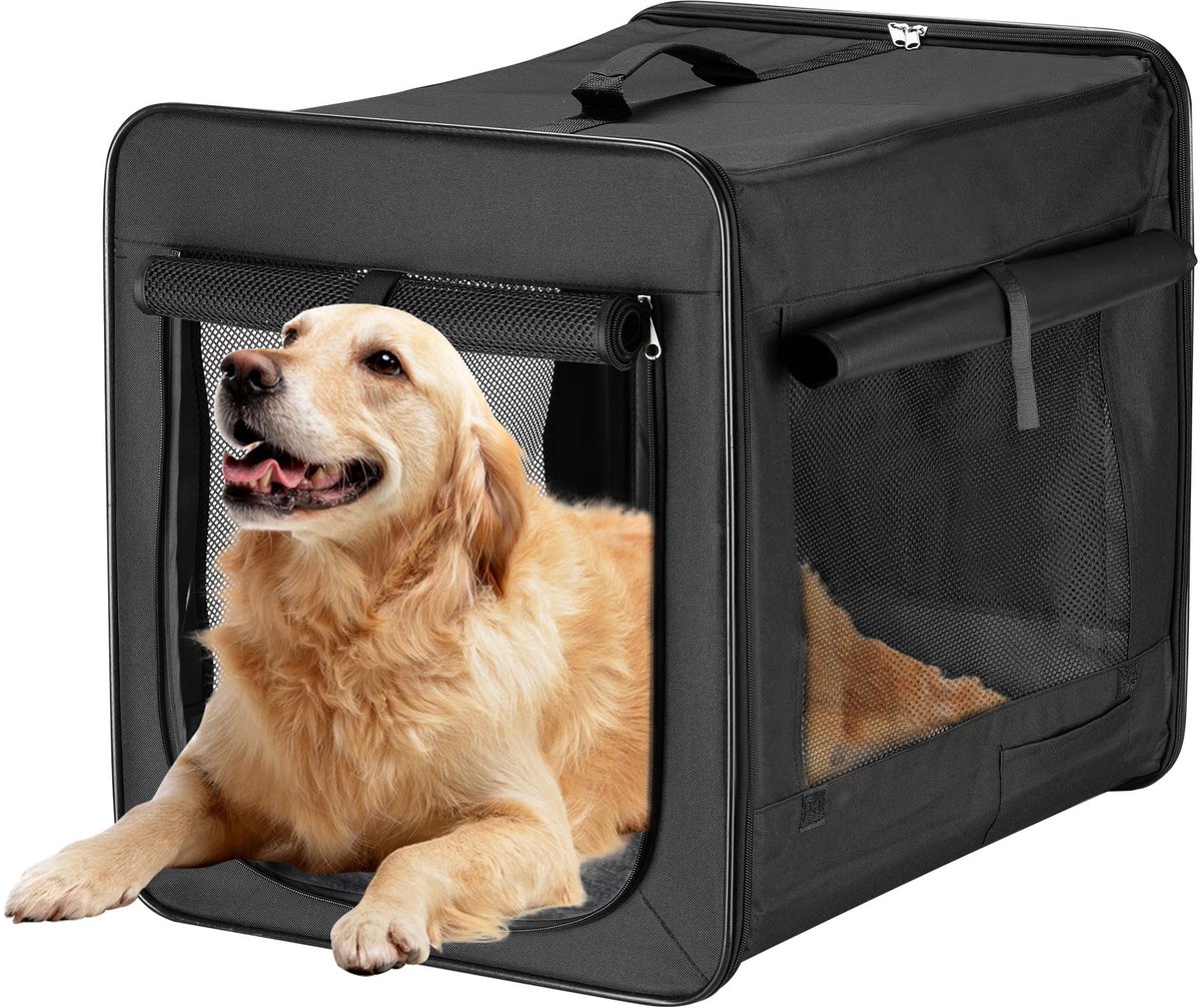 Famanu – Opvouwbare transportbox voor honden en katten, XXL 106 x 71 x 81 cm, robuuste en lichte hondenbox met uitneembaar kussen