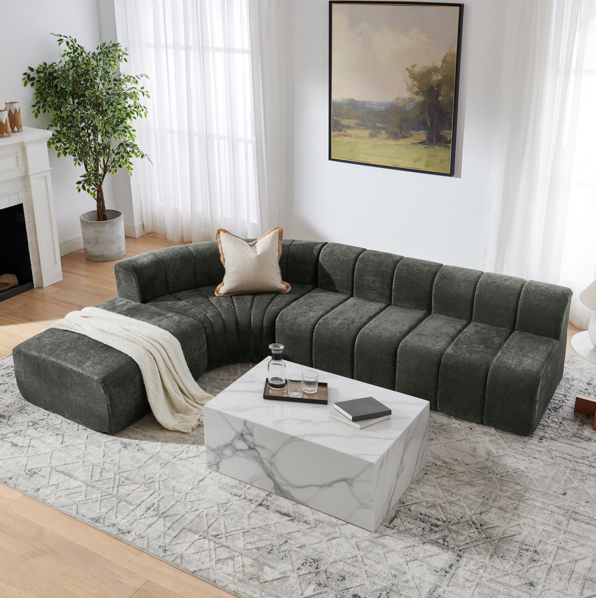 MODENUIT Hoekbank 4-Zits - Modulair Vrij Combineerbaar - Voor Woonkamer En Lounge - Chenille - Black