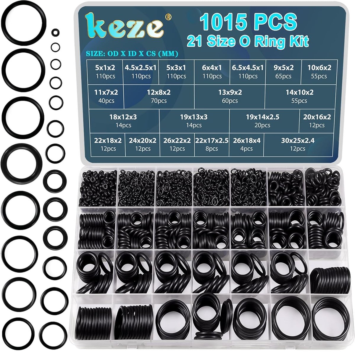 KEZE 1015 stuks O-ringenset 21 maten assortimentsset rubberen O-ringen voor reparatie van afdichtingen van - ShopVlot