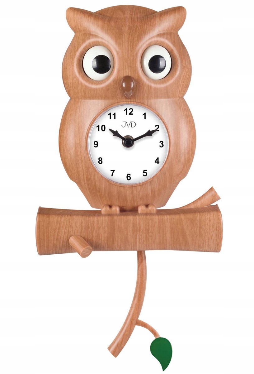 JVD Kinderwandklok Uil met Pendel - 20x40 cm - Stille Kwarts Beweging