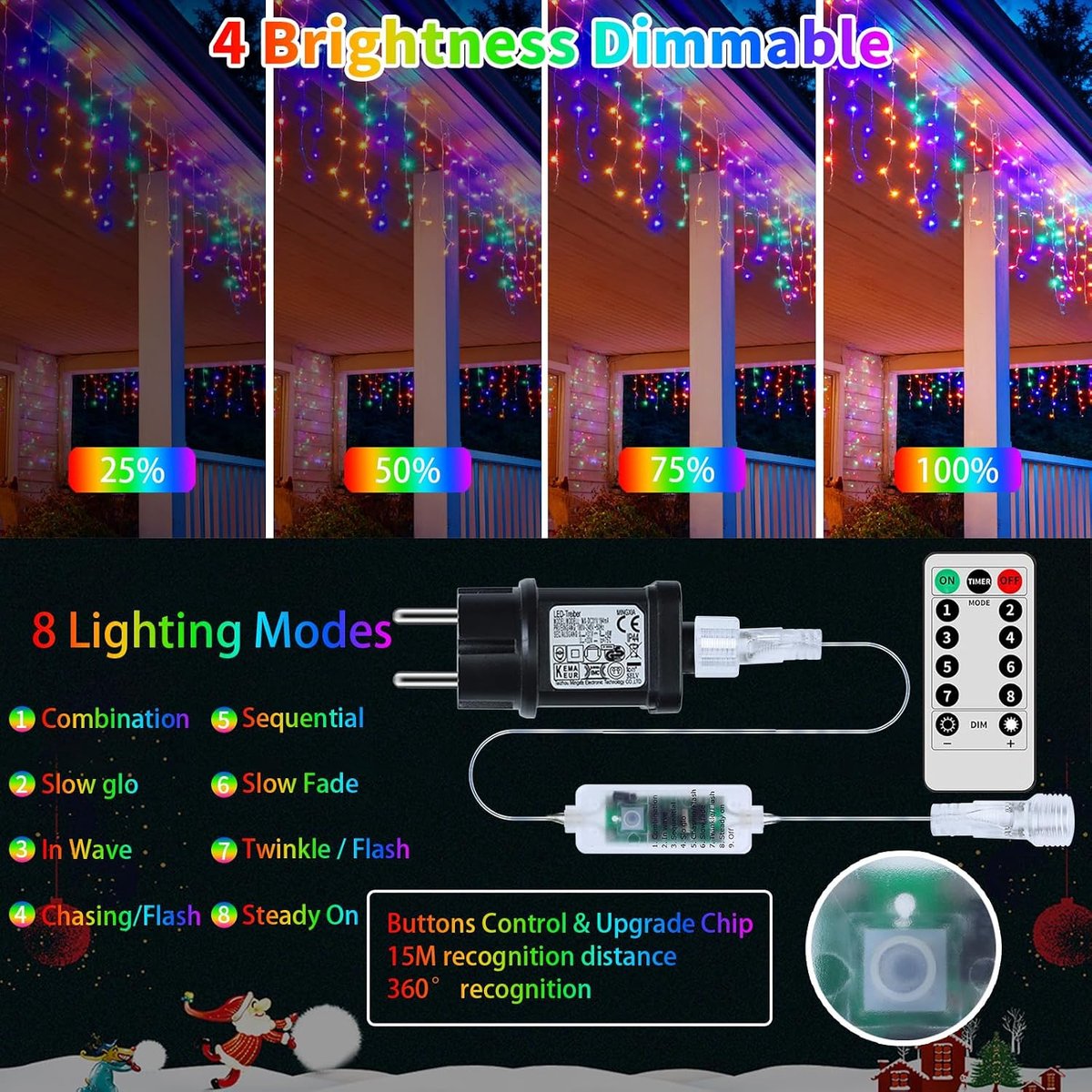 LED fairy lights 800 LEDs - oplaadbaar ijsregen - 8 modes en timer - sfeervolle kerstverlichting voor binnen en buiten - ShopVlot