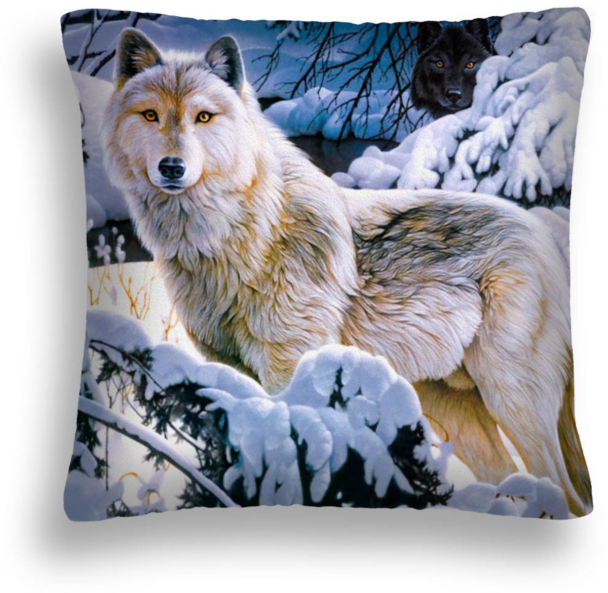 Decoratieve kussen met witte wolf in de sneeuw, 40x40 cm