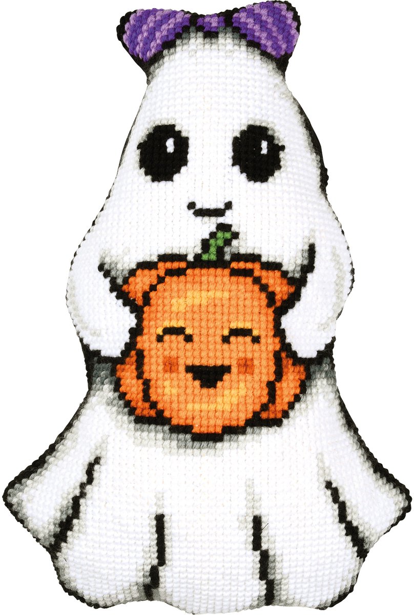 Vervaco - Kruissteekvormkussen kit met rug Cute little ghost - PN-0216258 - Borduren - Borduurpakket - Borduurpakket volwassenen - Borduurpakket kind