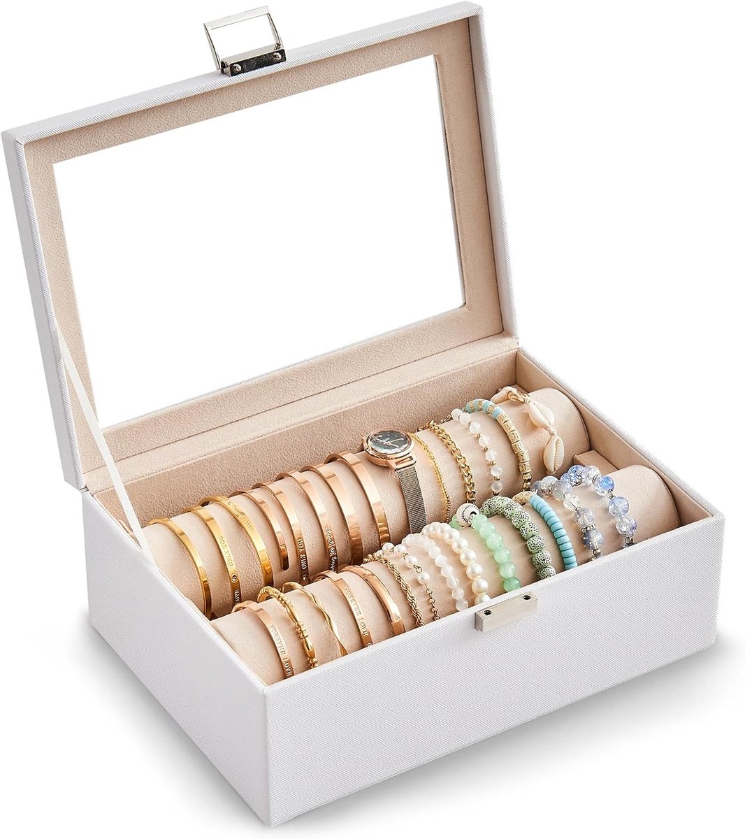 Lolalet Bracelet Organiser Bracelet Display Jewellery Box Storage Box with Wheels for Bracelets Watches Transparent - ShopVlot