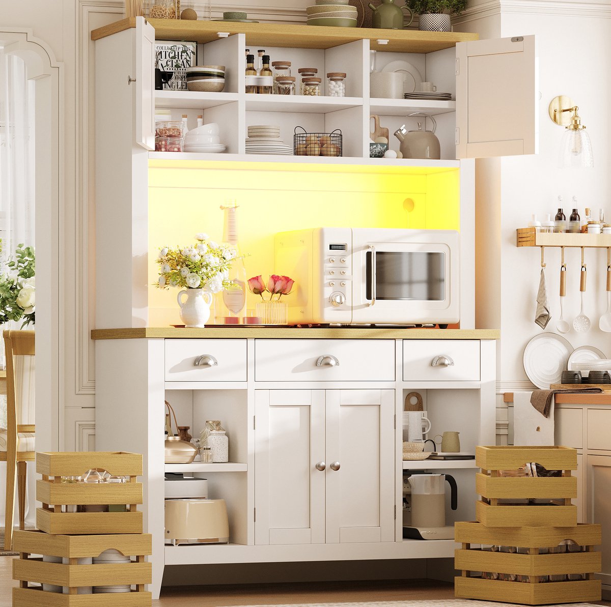 MIVRAY Keukenkast - Hoge Opbergkast Met Rgb Ledverlichting En Softclose - Voor Keuken En Woonruimte - Mdf - Wit - 120x40x188 Cm