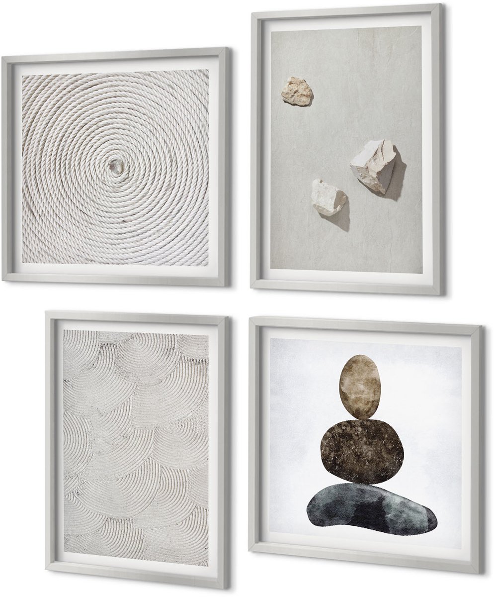 Coloray 4-Delige Schilderij Set - Zandstenen en moderne verftexturen - 40 x 40 cm en 40 x 60 cm - Decoratieve Schilderijen - Wanddecoratie - Hal - Interieur Decoratie