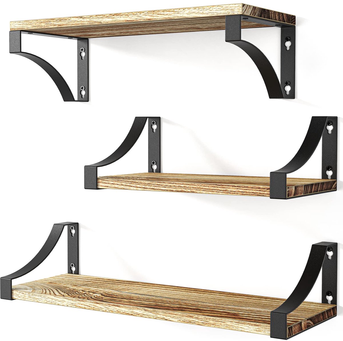 Famanu Set van 3 zwevende planken voor wandmontage, rustieke houten planken voor slaapkamer, badkamer, woonkamer en keuken Bruin