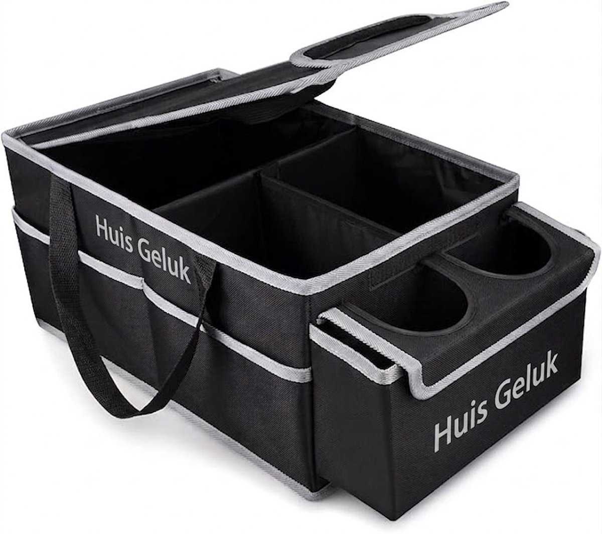 Huis Geluk Opvouwbare Auto Organizer - Waterdichte Autostoel Organizer, Universele Duurzame Opbergtas voor Voorstoel en Achterstoel met Drankhouder, Antislip Onderkant en Meerdere Zakken (Zwart)