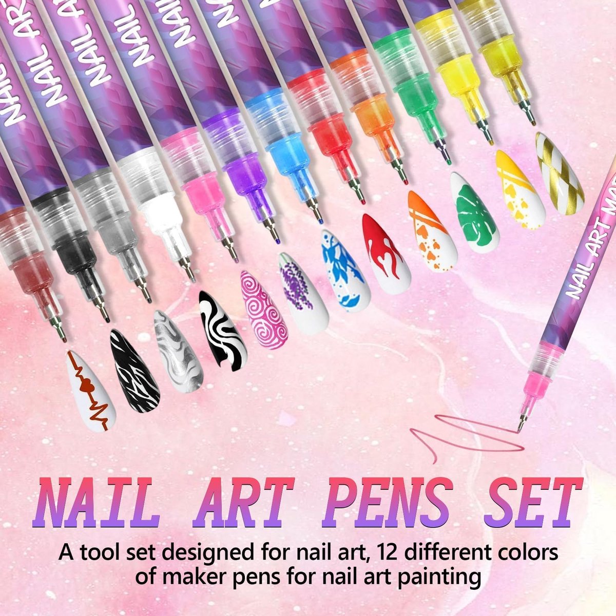 Nail Art pennen, 12 kleuren 0,5 mm Nail Art Markers, 3D Nail Gel, sneldrogende nagellak pennen Set, DIY Nails Art - ShopVlot