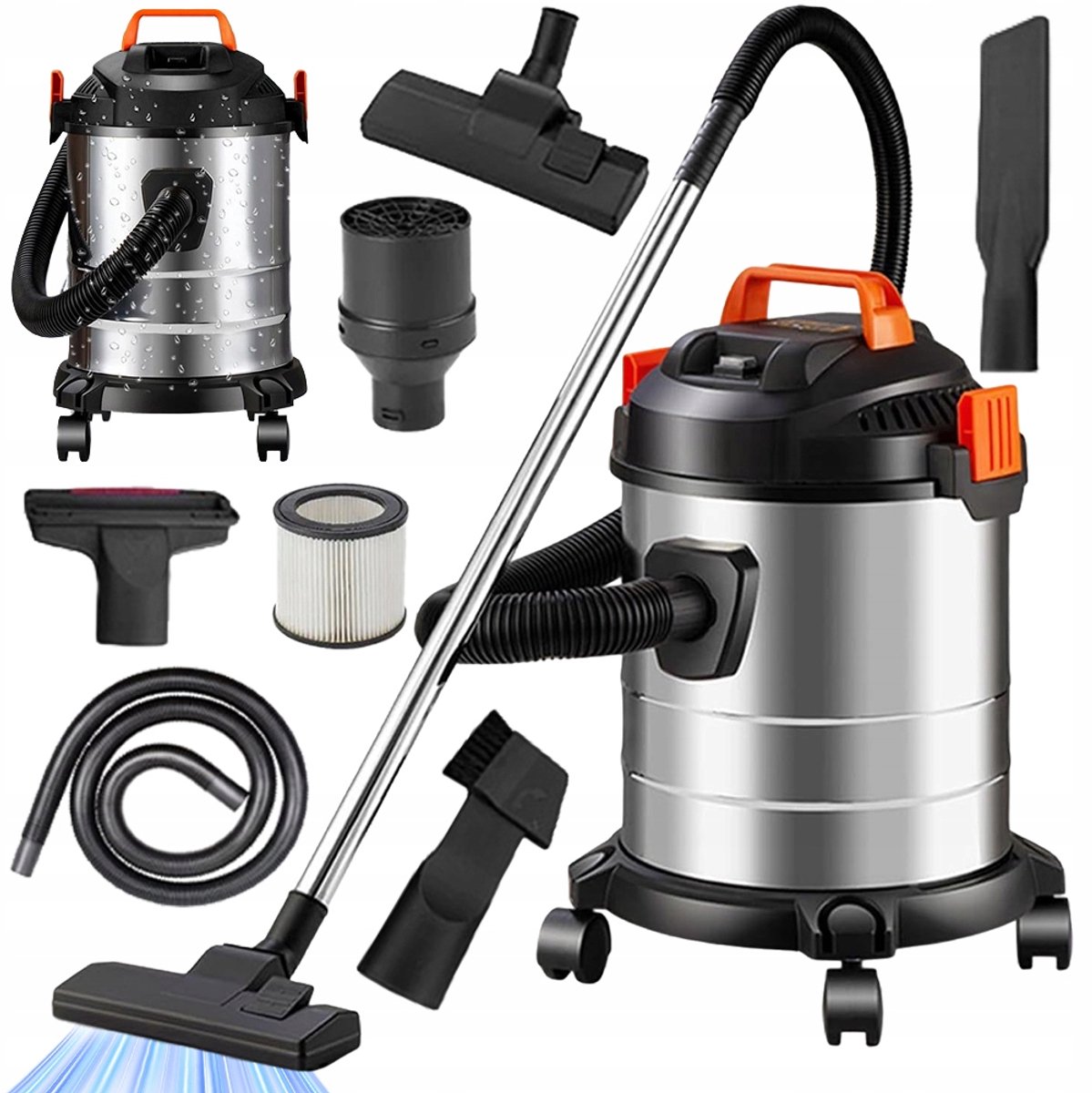 Nat- en Droogzuiger - Bouwstofzuiger 2000W - 18 kPa Zuigkracht - RVS Reservoir 20L - Zuig- en Blaasfunctie - 1,5 m Slang en 6 m Kabel - Voor Werkplaats, Huis, Kantoor en Garage