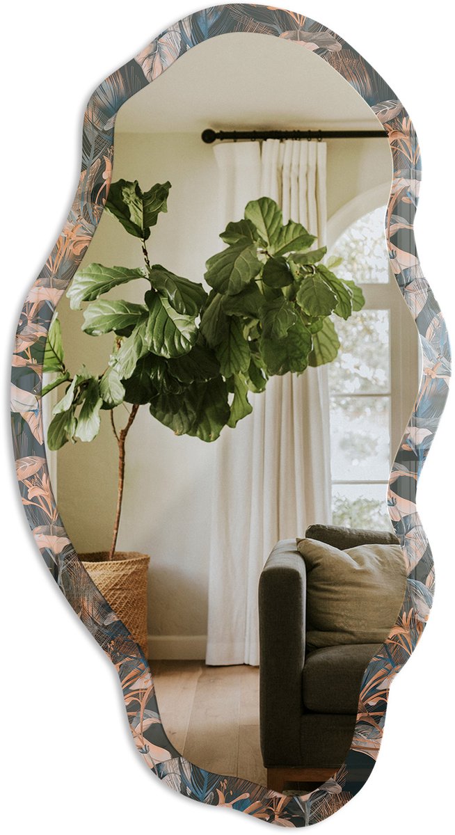 TULUP Plantensamenstelling Spiegel - Zwart Rechthoekige Spiegel Voor Interieur - Organische Spiegel - Woonkamer - Modern - 45x90 cm - Totale afmeting 52x97 cm Plantaardige Samenstelling, Zwart