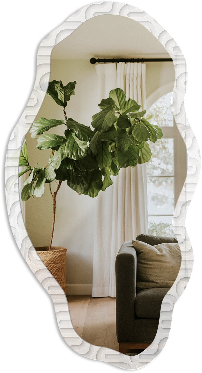 TULUP Driedimensionaal Patroon Spiegel - Wit Rechthoekige Spiegel Met Modern Design - Organische Spiegel - Badkamer, Slaapkamer, Kantoor - Minimalistisch - 45x90 cm - Totale afmeting 52x97 cm Driedimensionaal Patroon, Wit