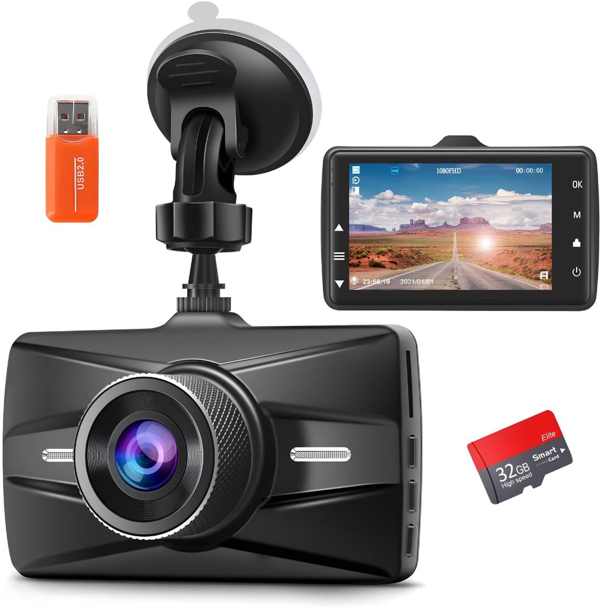NIVA® Dashcam - 32GB - Dashcam voor En Achter - Dashcam voor Auto - Zwart - 14cm x 11cm x 7cm
