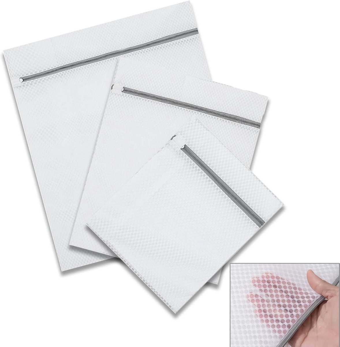 Wasnetjes met ritssluiting - Wit - 25 x 21 x 2 cm - Honingraat Polyester Waszak - Voor Delicate Kleding
