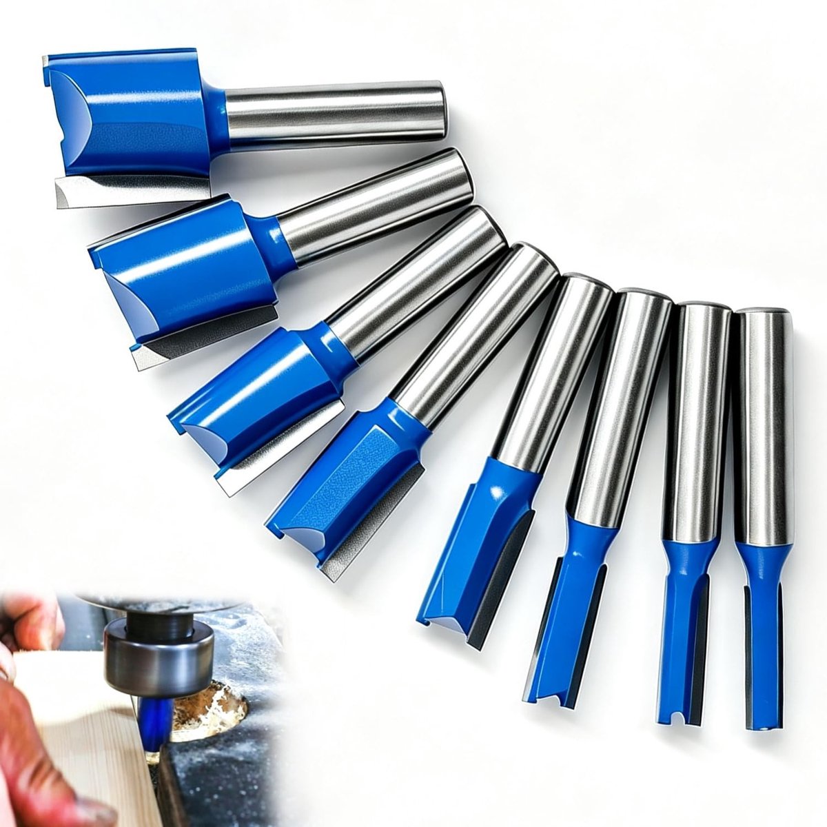 Groeffrees Set - Blauw - 8 mm - Voor Houtbewerking - Geschikt voor Massief Hout
