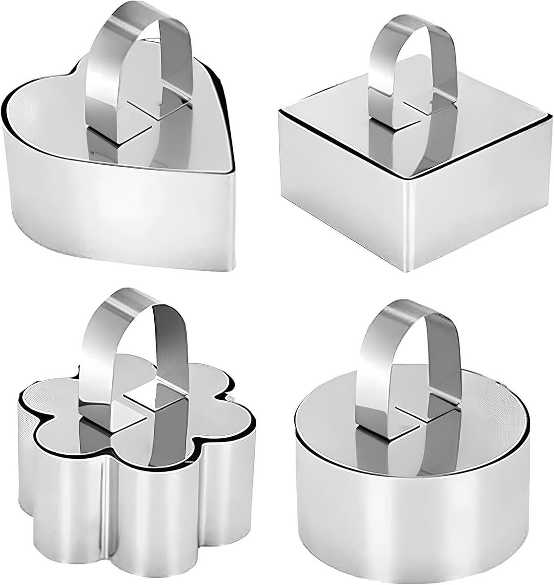 Sloffenring bakvorm - Zilver - Set van 4 Stuks - Roestvrijstalen Taartvormen voor Dessert en Gebak