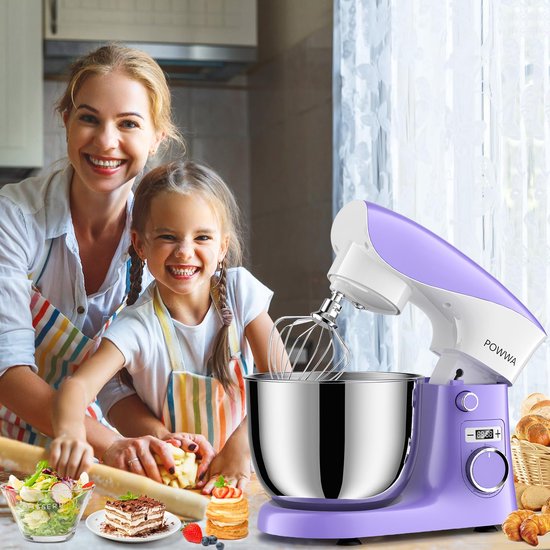 Keukenmachine 1500W - Kneedmachine met 10 Snelheden - 5L RVS Mengkom - Vaatwasserbestendig - Paars/Wit — afbeelding 5