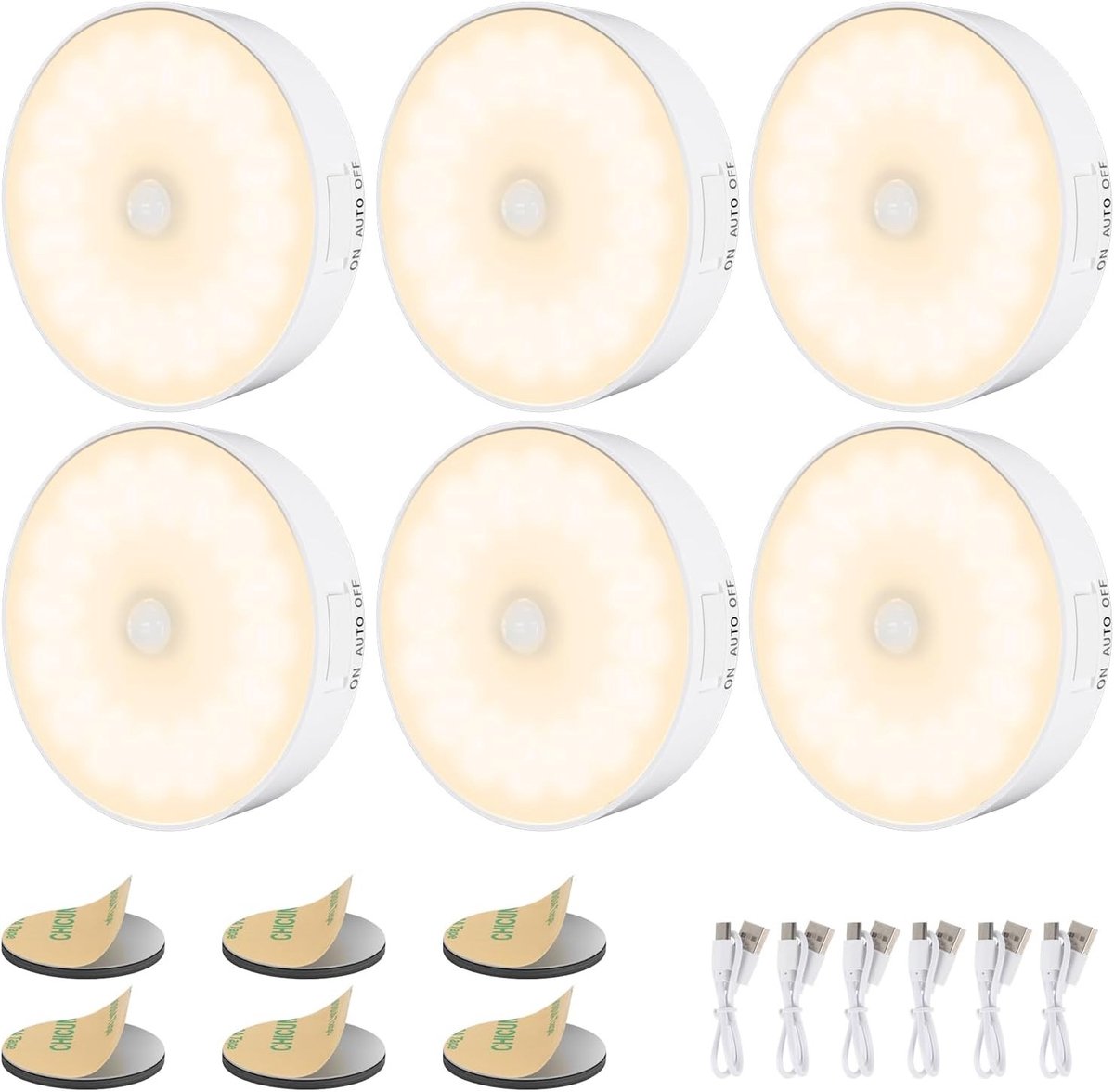 Sensor lampjes met bewegingsmelder - Wit - 83 x 83 x 20 mm - Oplaadbare LED Nachtlampjes voor Binnengebruik