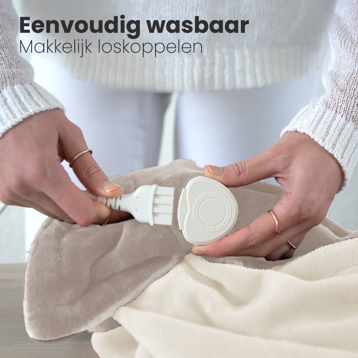 Auronic Elektrische Bovendeken - 160 x 120 cm - 1 Persoons Omslagdeken - 3 Warmtestanden met Timer & Automatische Uitschakeling - Verwarmingsdeken - Wasbaar - Beige – foto 3