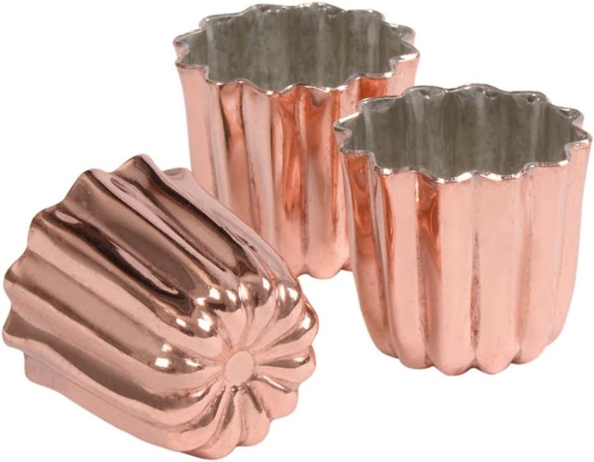 Sloffenring bakvorm - Koper - 17,5 x 6 x 6 cm - Set van 3 geribbelde mallen - Voor bakken en karamelliseren