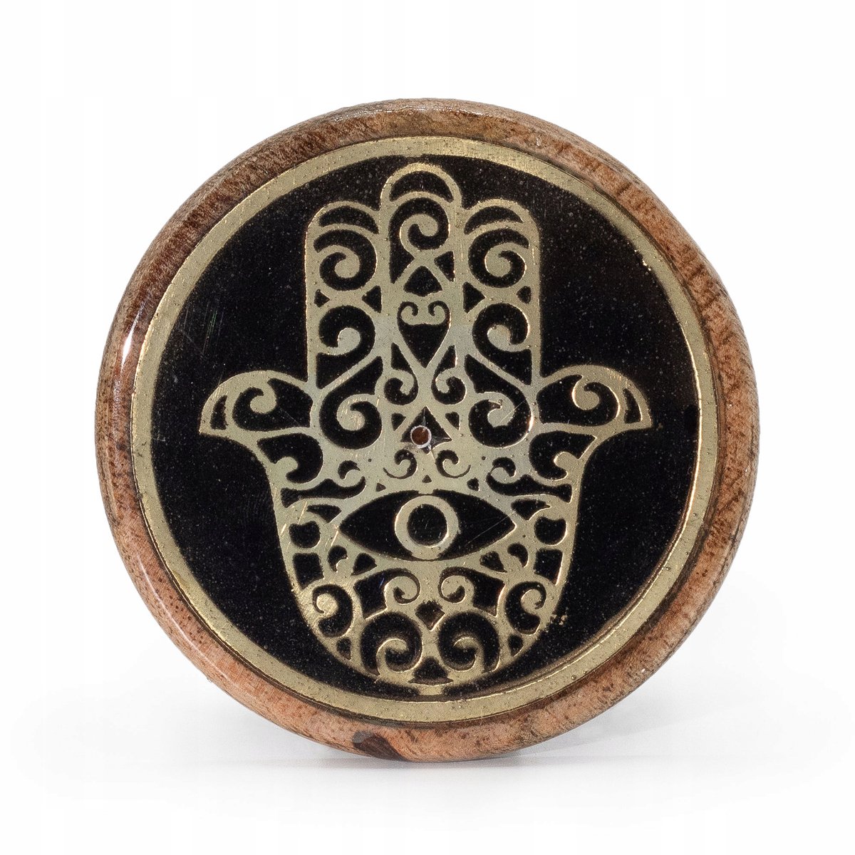 2 x Merkloze Hamsa Kaarsenhouder - Mango Hout & Goud Metaal