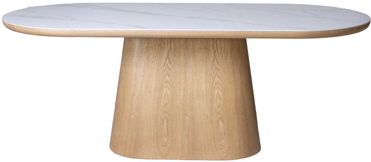 Giga Meubel Eettafel Alba - Wit Keramiek/Naturel - 200x90x77cm
