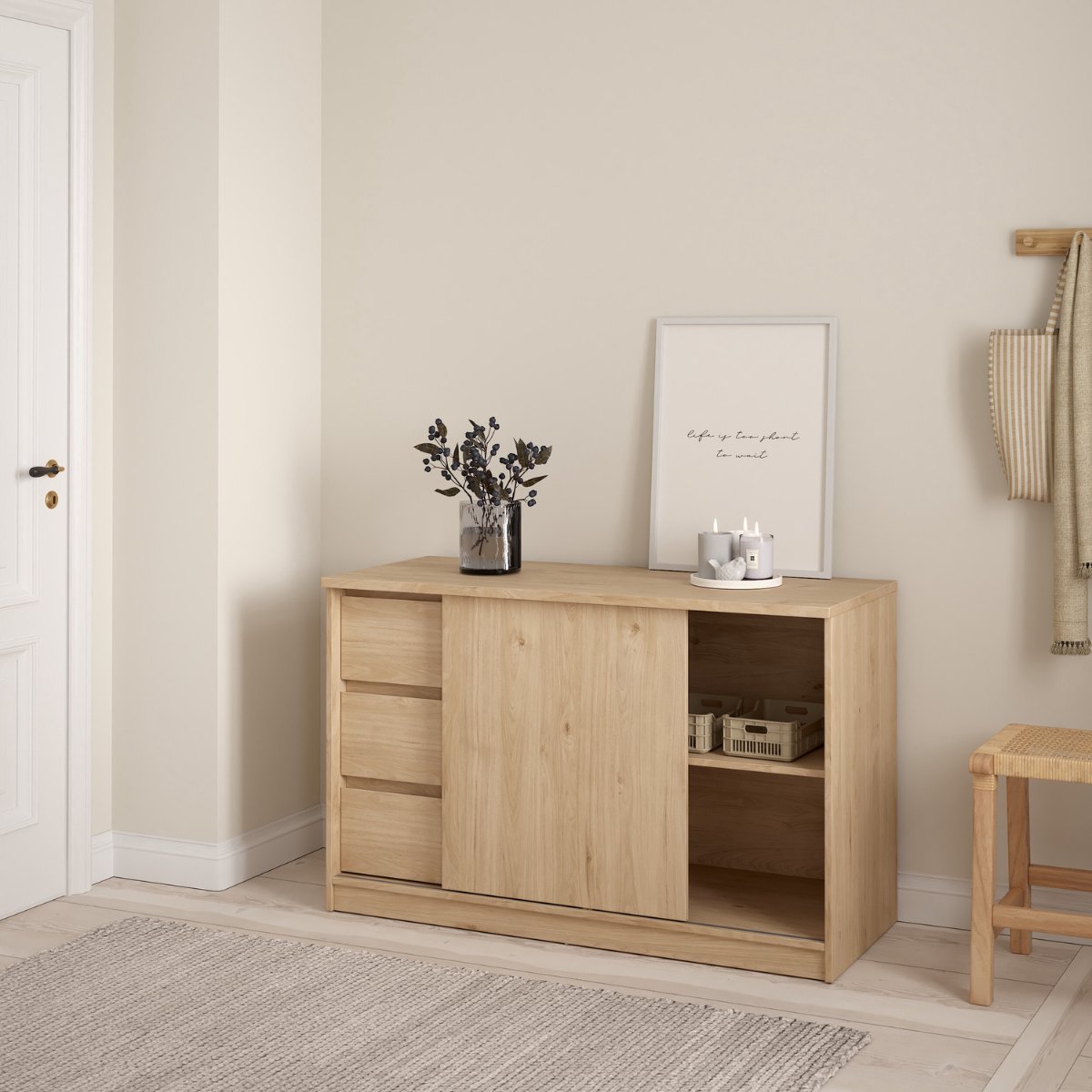 Dressoir Ylva met 1 Schuifdeur + 3 lades Hickory - Giga Living
