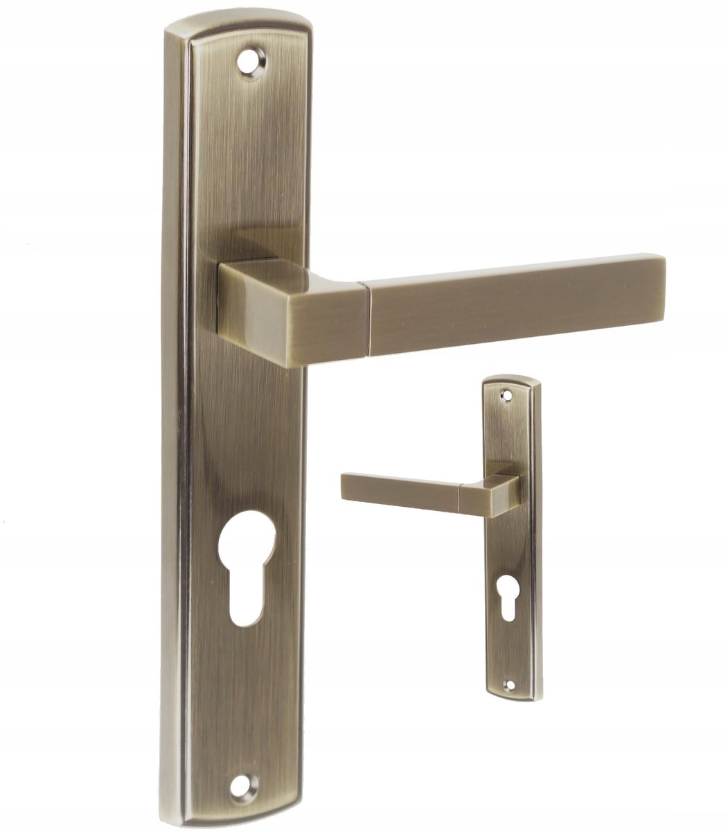 Deurklink met schild, 72mm hartafstand, patina afwerking