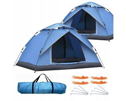 Kampeertent - Automatische Tent - 3-4 Persoons Tent - Campingtent - 200x200x130 cm - UV-Bescherming & Vochtisolatie - Snel Opzetten - Dubbele Deuren & Ventilatie - met Gaas - Muggenvrij - Voor Park & Strand & Tuin