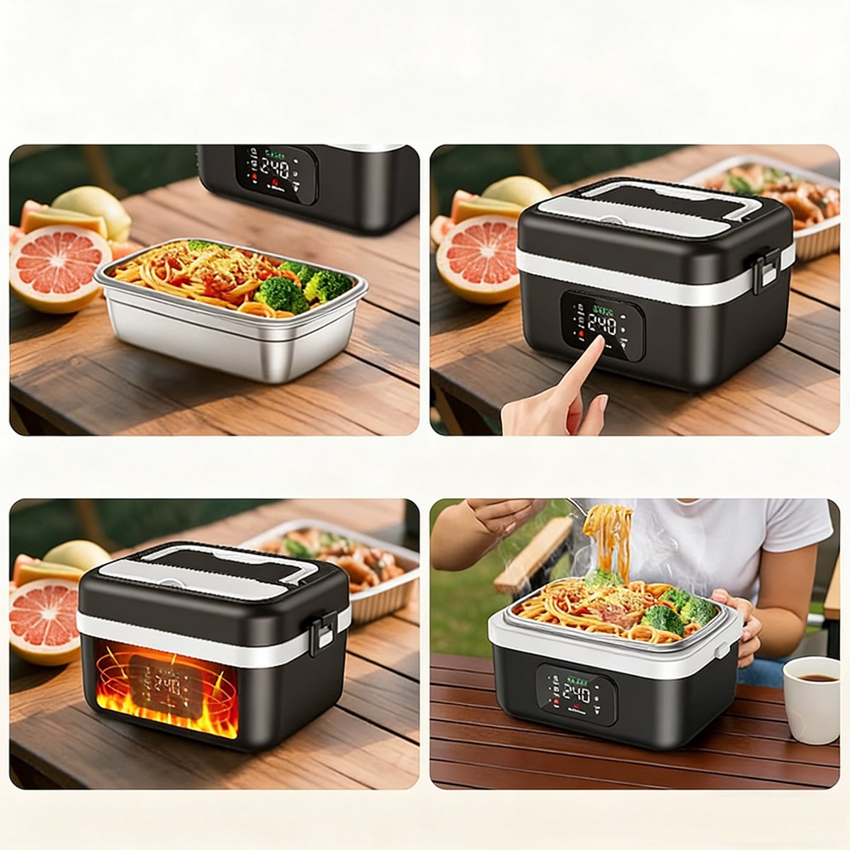 Elektrische Lunchbox - Verwarmde Bento Box - Thermos Lunchbox - 1000 ml - 60W Snel Verwarmend - 6 Temperatuurstanden - Voorverwarmen - ook Powerbank - met Isolatietas - Draagbare Broodtrommel - Voor Kantoor & School & Auto - Zwart en Wit — cadeau in Kookcadeaus - foto 7