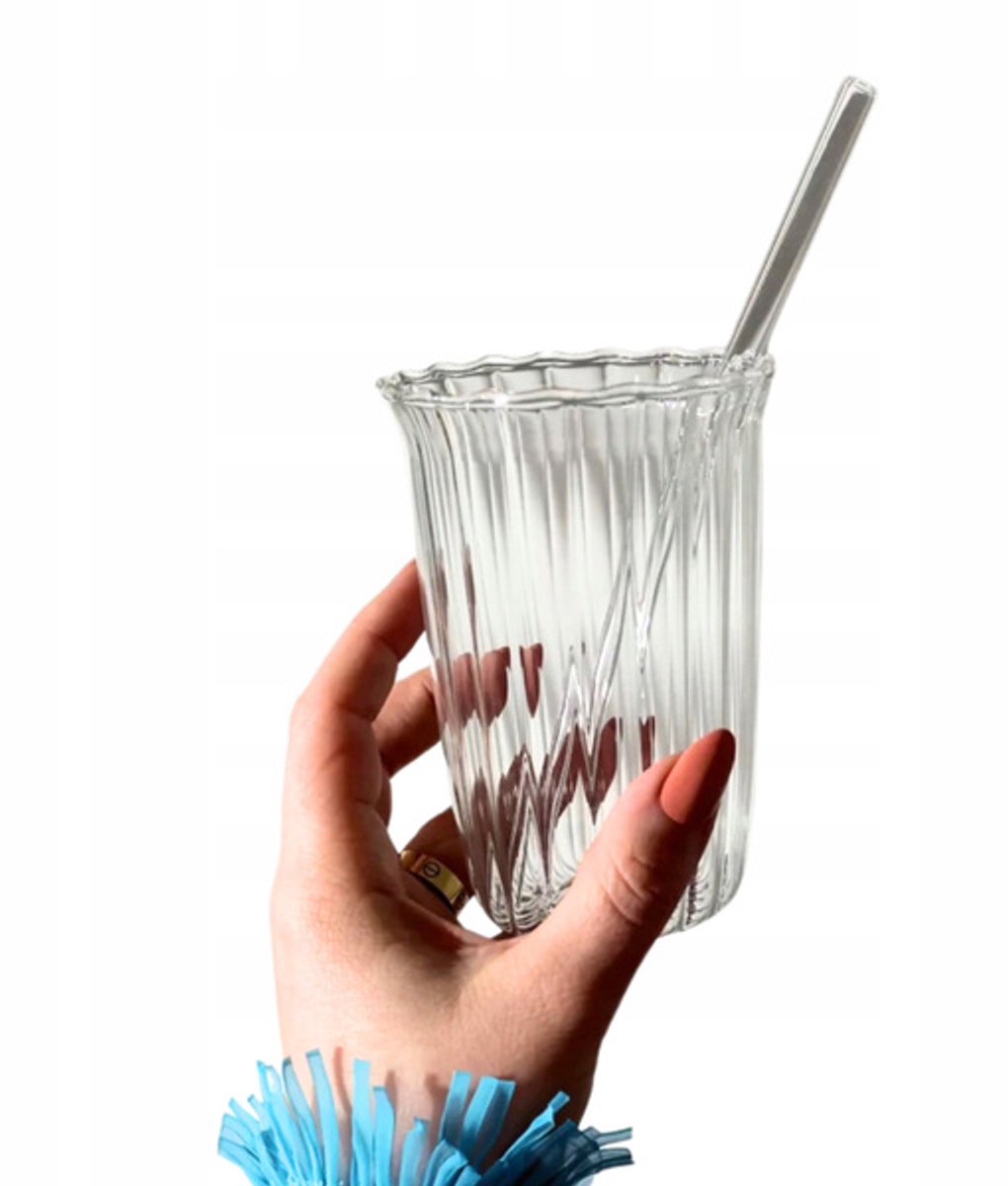 ECARLA Geribbelde Glazen voor Koffie & Drankjes - 420ml