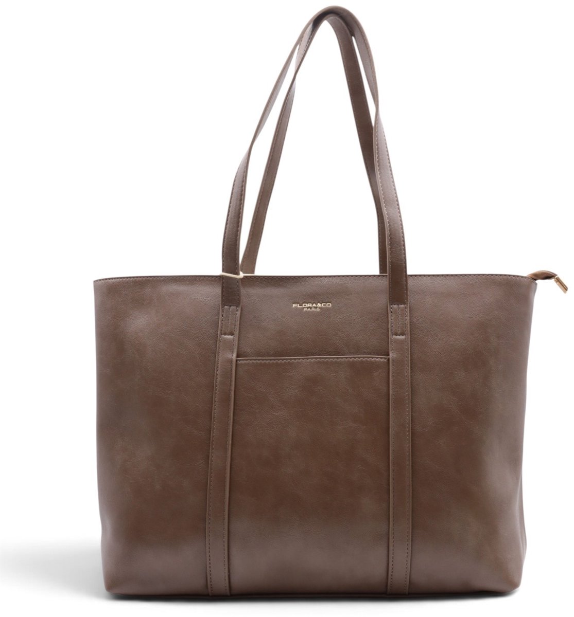 Flora&Co - ELISE - vintage look - grote handtas/tote bag met lange instelbare draagriem - taupe - geschikt voor A4 - ideaal voor school- of werktas