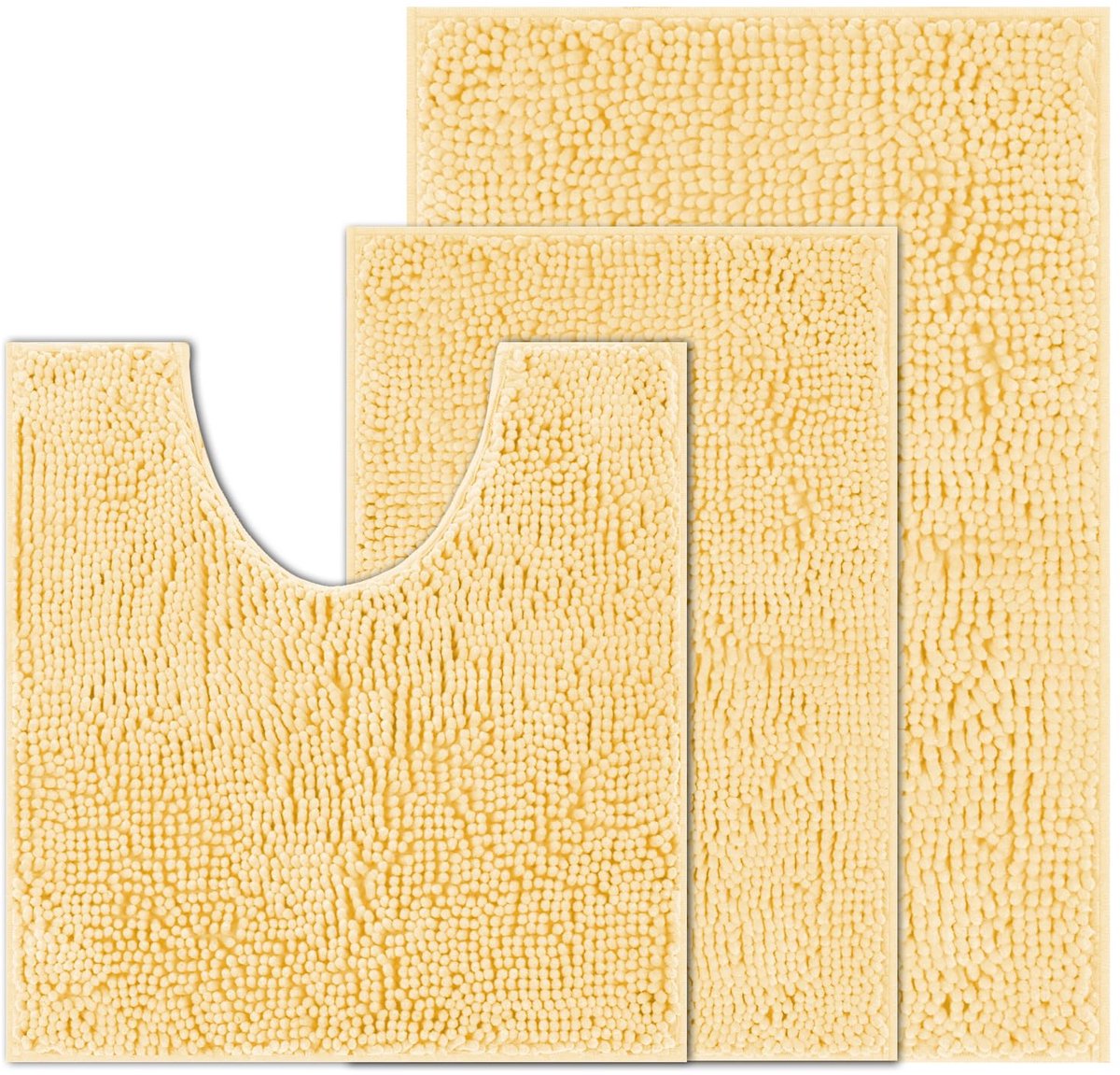 COMPOLICY Chenille Badkamermatsets 3-delig, U-vormige contour toilettapijtset, antislip zachte absorberende badmatten - ShopVlot
