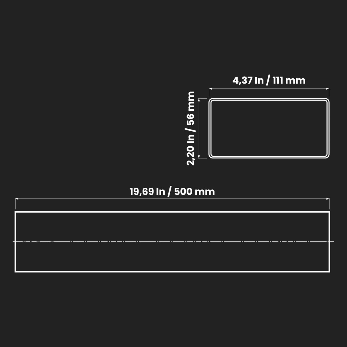 220 x 55 mm / 22 x 5,5 cm rechthoekig plat kanaal van kunststof - 50 cm lang - verbinding - ShopVlot