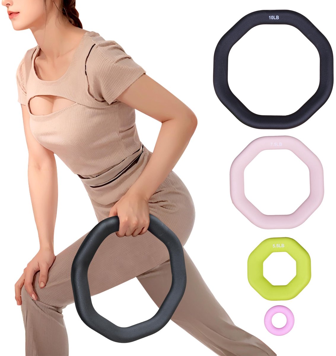 Gewichtsring 2-in-1 kettlebell en halter - gietijzer + PVC-coating - voor yoga en core training - set van 4 gewichten - ShopVlot
