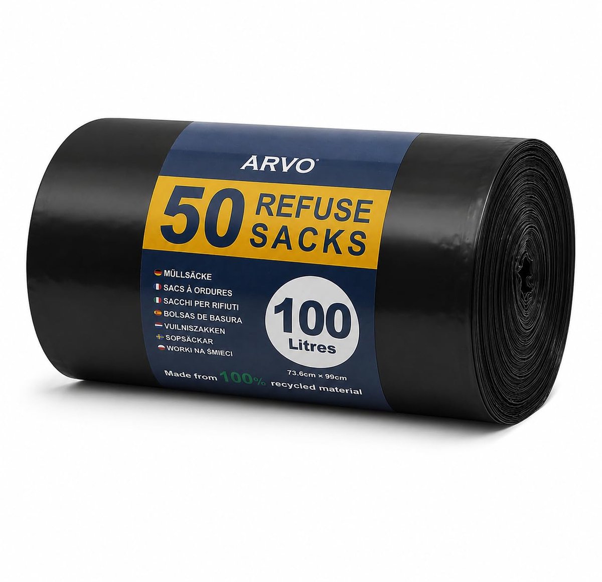 Afvalzakken 100 liter - 50 vuilniszakken met vlakke bodem - 100% gerecycled LDPE - Perfect voor keuken en kantoor - ShopVlot