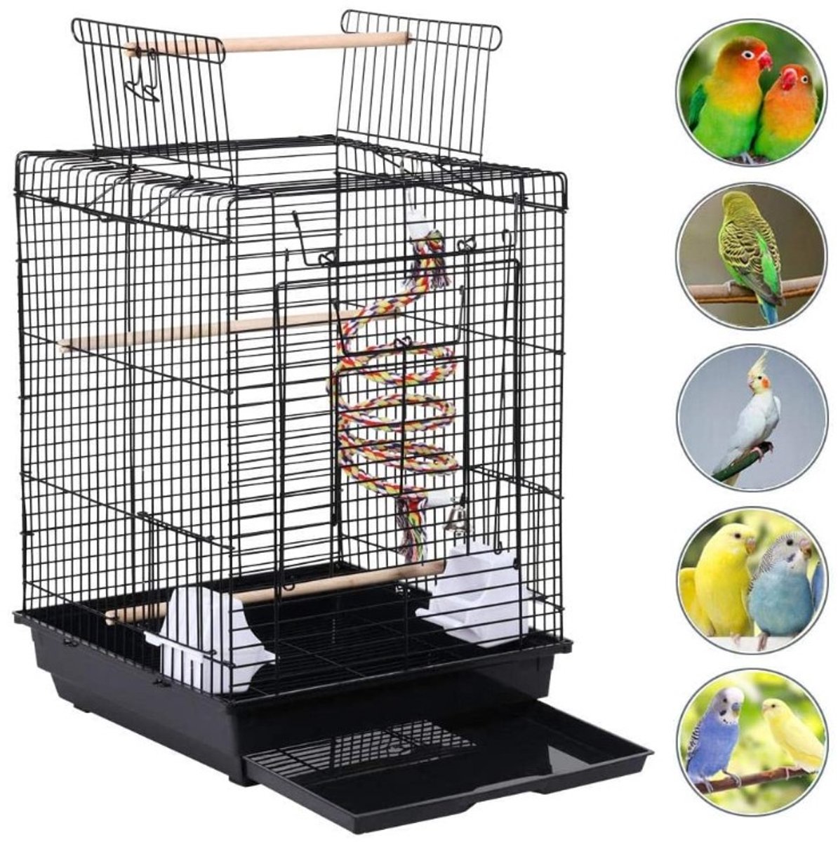 PIPIPOXER Vogelkooi - Vogelkooi met standaard Parkietkooi met te openen -met zitplaats met standaard - Vogelvolière Papegaaienkooi Druppelvormige-40 x 40 x 58 cm